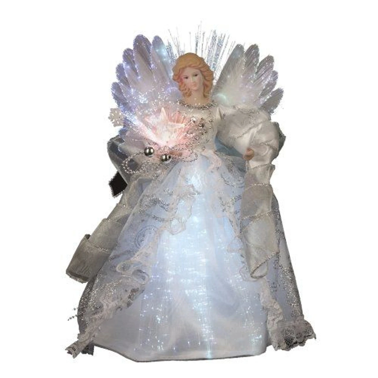 Kurt Adler 12 Inch White Silk Fiber Optic LED Angel Christmas Tree Topper 3 Kurt Adler 12 Inch White Silk Fiber Optic LED Angel Christmas Tree Topper
