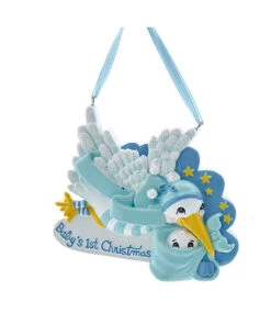 Kurt Adler Personalized Baby's 1st Christmas Blue Stork Ornament