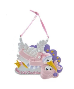 Kurt Adler Personalized Baby's 1st Christmas Pink Stork Ornament