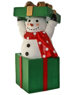 25" Outdoor Snowman Kneeling In A Gift Box Figurine