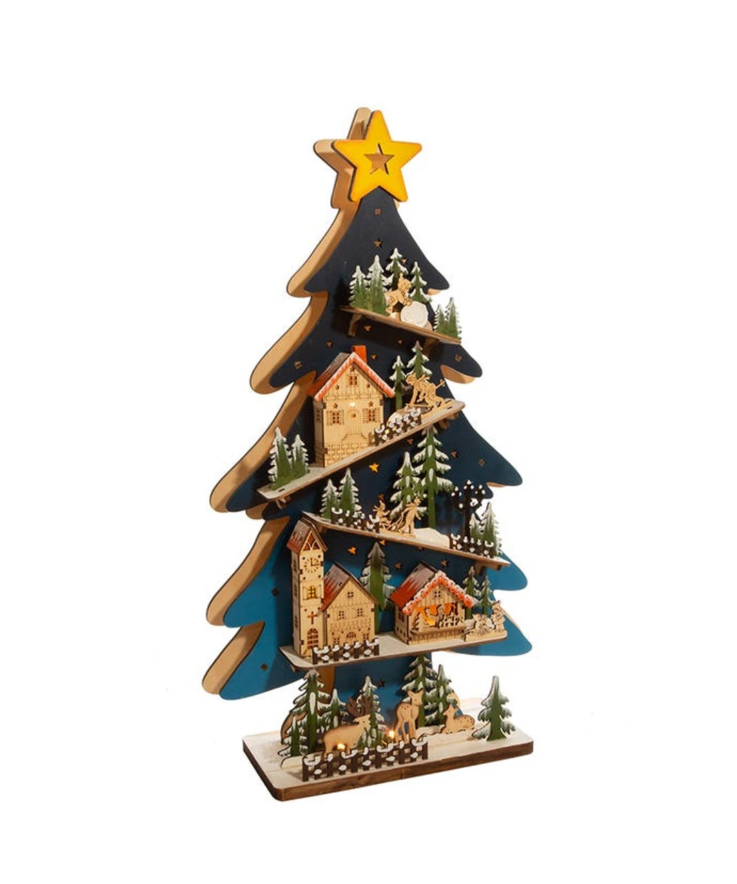 Kurt Adler Light-Up LED Wooden Christmas Tree With Village Scene 4 Kurt Adler Light-Up LED Wooden Christmas Tree With Village Scene - Image 2