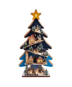 Kurt Adler Light-Up LED Wooden Christmas Tree With Village Scene