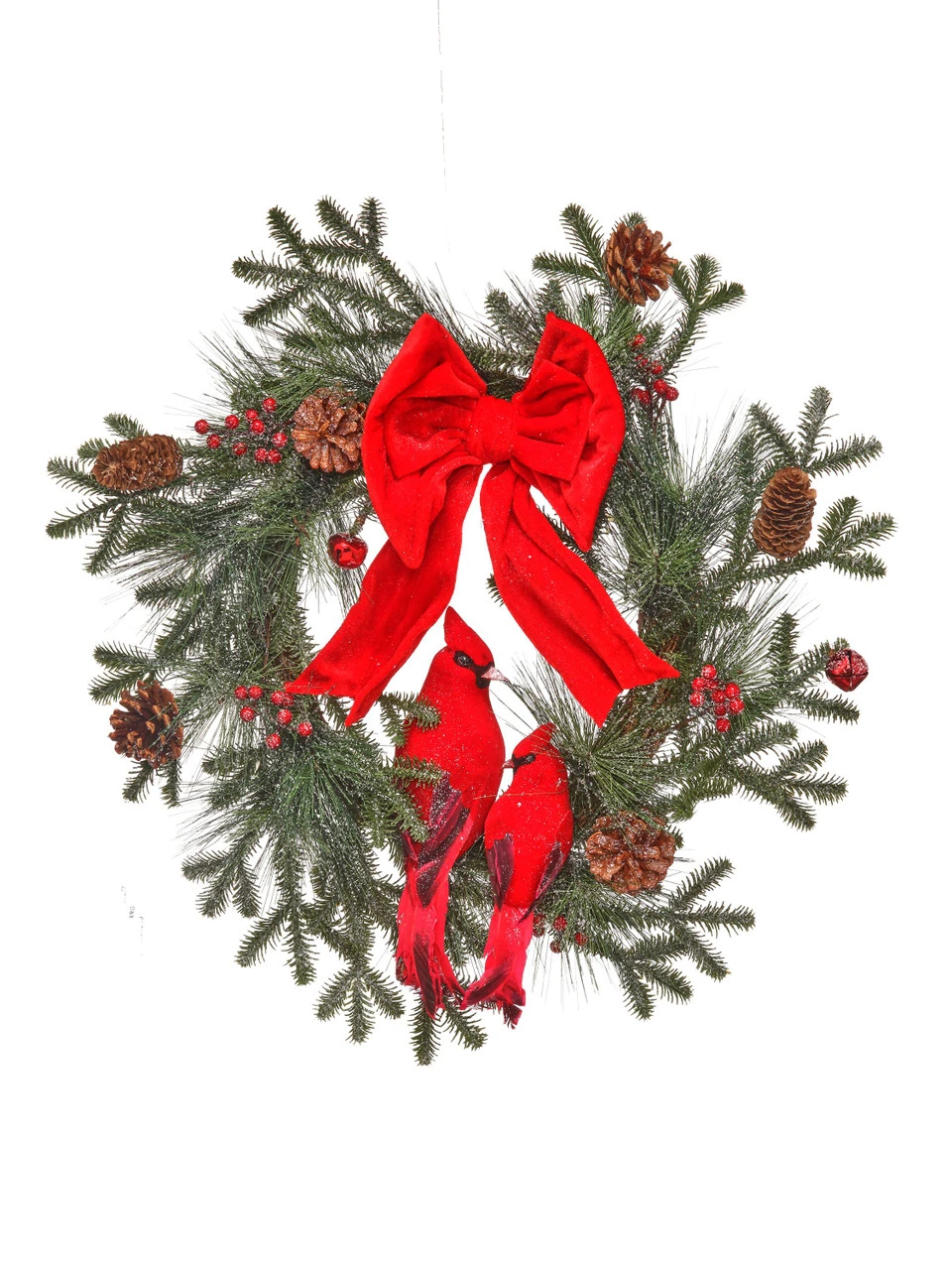 24" Frosted Spruce Cardinals With Bow Wreath 3 24" Frosted Spruce Cardinals With Bow Wreath