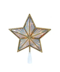 Kurt Adler Gold Glitter And Iridescent Lighted Star Treetop