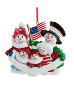 Kurt Adler Personalized Patriotic Snow Family Of 5 Ornament